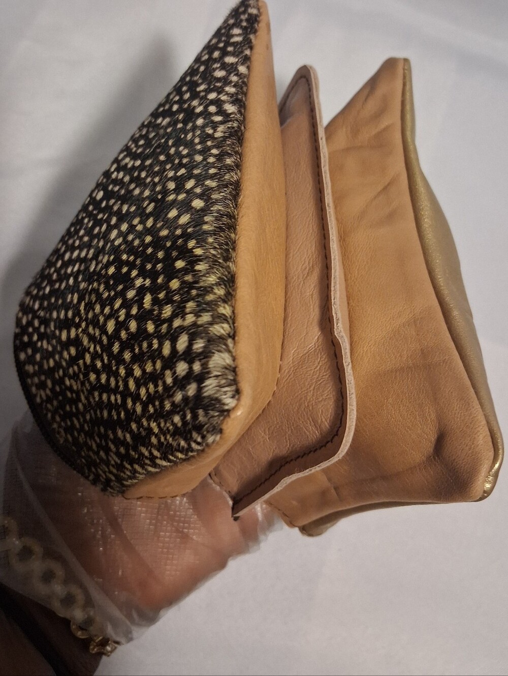100% Neutral Leather and Speckled Haircalf Wallet/Wristlet.